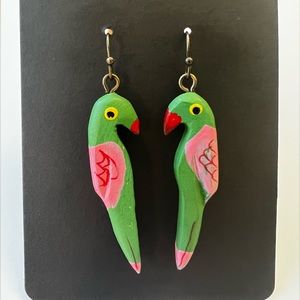 Parrot earrings, hand painted wood